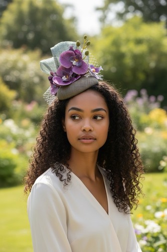 Silver grey fascinator - , with
