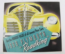 PLYMOUTH Roadking Car Sales Brochure 1939 Sedan Coupe