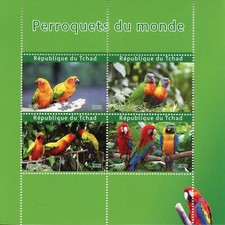 Chad Birds on Stamps 2021 MNH Parrots of World Macaws Conures 4v M/S I