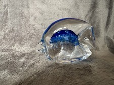 Marcolin Glass Crystal Silver Dark BLUE FISH Small Paperweight
