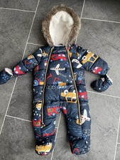 F&F SNOWSUIT TRANSPORT FIRE ENGINE  DIGGER TRACTOR AGE 3-6 MTHS