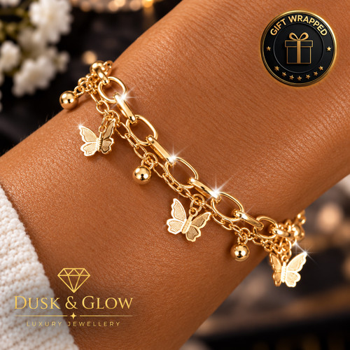 Gold butterfly charm bracelet - butterfly,