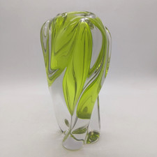 Vintage 1970's Acid Lime Sommerso? Twisted Freeform Glass Sculptural Vase 26.5cm