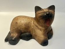 Hand Carved Wooden Yawning Cat