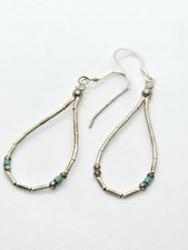 Vtg Native American Sterling Liquid Silver Turqouise  Earrings 