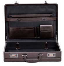 Deluxe Faux Leather Expandable Executive Attache Case Briefcase Dark Brown PR