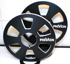 2 x REVOX REEL TO REEL CARBON FIBER LOOK 6 WINDOW 10.5" X 1/4" NAB HUBS