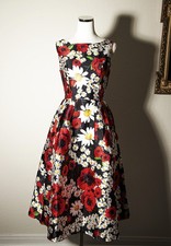 Floral Print Swing Long Vintage Style Retro Formal Party Bridal Wedding Dress M