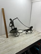 Vintage Metal Roman Chariot Figurine with Warrior and Horse Plant Stand 16”