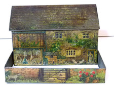 RARE ANTIQUE FIGURAL FARMHOUSE HUNTLEY & PALMERS BISCUIT TIN