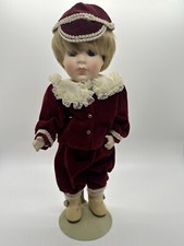 1980’s Heirloom Collection Blonde Porcelain Doll Boy Dressed in Red Velvet