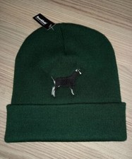 Embroidered Goat on Green beanie Farming nanny kid Milk