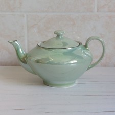 Vintage Victoria China Tea Pot Czechoslovakia Green Lustre Czech Small H 10cm