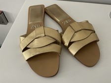 ZARA GOLD FLAT SANDALS SIZE 38EU/5UK MULE/SLIDER DESIGN-WORN TWICE AT POOL PARTY