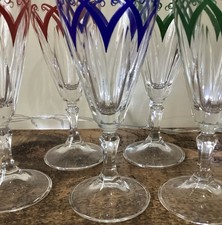Champagne Glasses Diamond Cut And Coloured Crystal VMC France X 5 1950 s