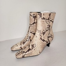 Schutz Dellia Square Toe Kitten Heel Snake Print Booties Size 6.5