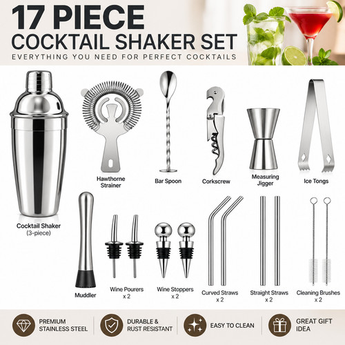 17pcs cocktail shaker set - 17pcs,