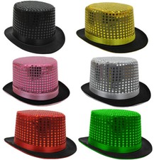 SEQUIN TOP HAT FANCY DRESS RINGMASTER CABARET TOPPER DANCE THEATRE SHOW TOPHAT