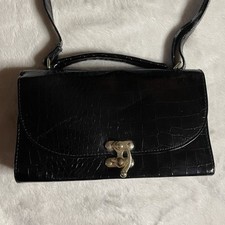 Primark Atmosphere Black Shiny Croc Patent Gold Cross Body Satchel Small Bag