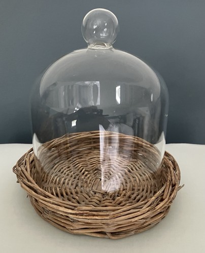 Wicker base glass cloche - wicker,