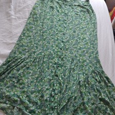 Fat face Green Floral, Maxi Skirt Uk 14 Boho, Half Elasticated Waist, Button Up