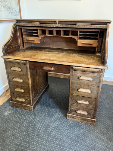 Antique roll top pedestal desk - antique,