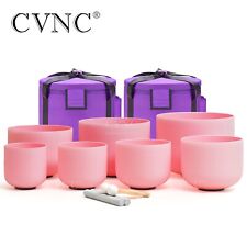 CVNC 432Hz 6"-12" 7 Pcs Pink Quartz Crystal Singing Bowls Set W/Cases Sound Bath