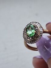 Stunning Tsavorite Garnet .77ct &  .32ct Diamond Halo Ring, 9k Yellow Gold Sz K 