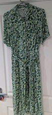 FATFACE Ditsy Green Floral Midi Shirt Dress Pockets Tie Belt Ladies size 12