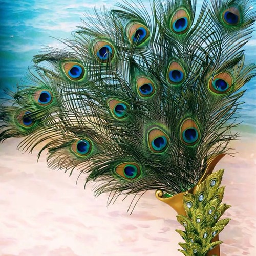 20pcs long natural - long, peacock