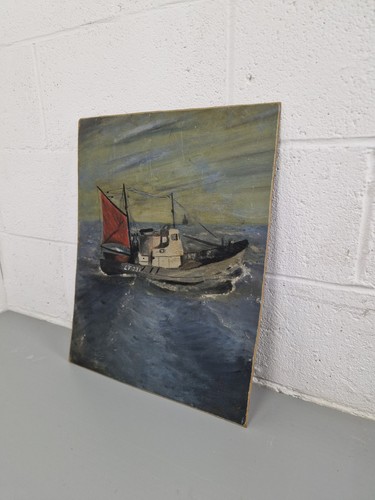 Vintage stormy sea boat - vintage,