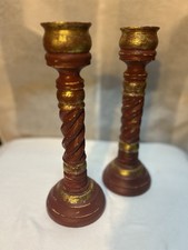 Vintage Wooden Barley Twist Candlestick Holders – Pair – 12”Swezey’s / Indonesia