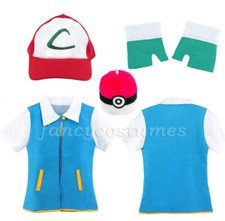 Kids Pokemon Ash Ketchum Fancy Dress Costume Children Pokemon Costume Set