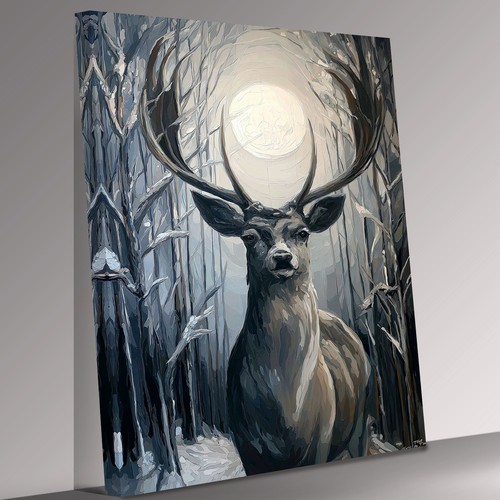 Mystic deer forest - forest, canvas