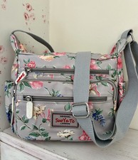 Suoyate Oilcloth Light Blue Floral Crossbody Shoulder  Bag  Multiple Pockets