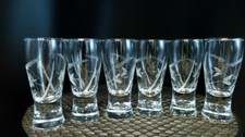 Etched crystal Shot glasses x 6 combined weight 0.7kg 65ml 10cm,(3.93") tall