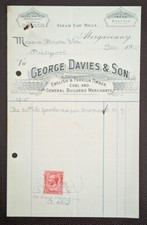 1915 George Davies & Son Abergavenny Builders Merchants Invoice