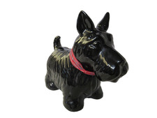 VINTAGE 9" INCH DOG SCOTTISH TERRIER  MONEY BOX BANK BLACK GLOSS POTTERY VGC