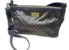 PATRICK COX NYLON WOMENS LEATHER TRIM  CROSSBODY TOTE BAG BROWN FLEUR De LIS 