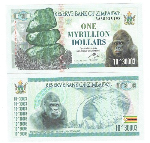 Zimbabwe myrillion dollars - dollars, |