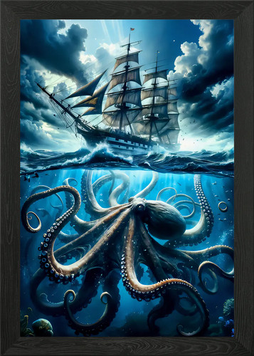 Ship and octopus - and, ocean