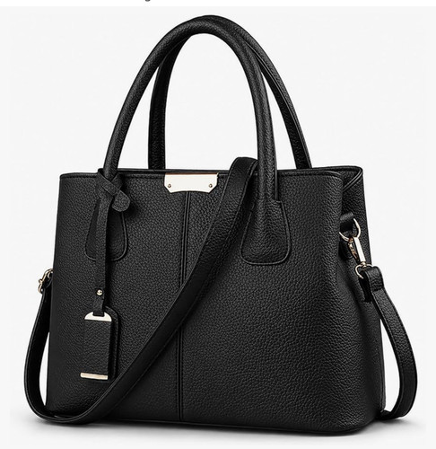 Black faux leather satchel - black,