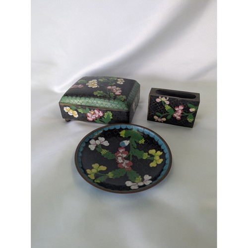 Vintage chinese cloisonne 3pc - cloisonne,
