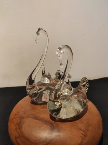 Glass swan figurine with baby - figurine,