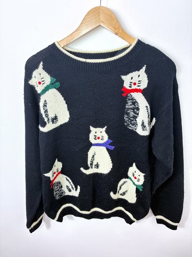 Vintage black intarsia kittens - vintage,