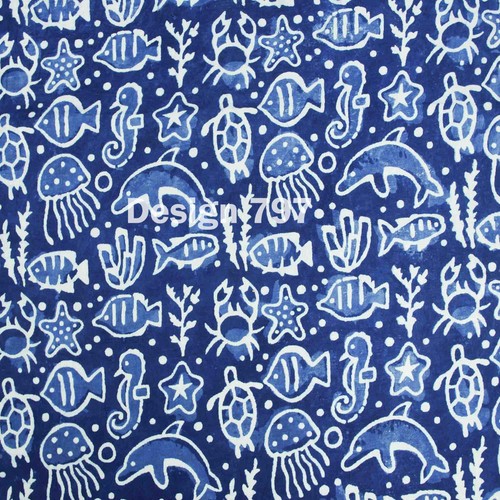 Natural indigo ocean print - natural,