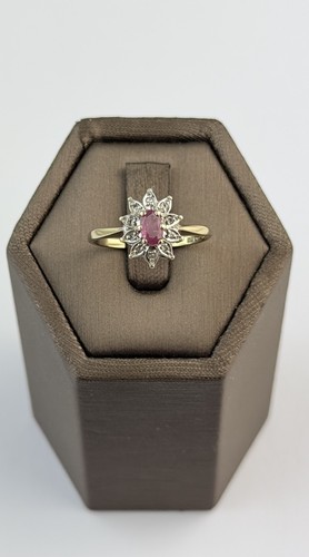 Ruby and diamond 9ct gold - ruby, ring