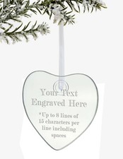 Personalised Christmas Hanging Glass Heart Tree  Decoration Ornament Engrave