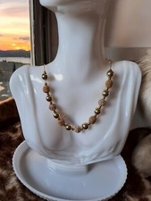 M&S Modern Vintage Crystal Glass Diamante Shamballa Necklace Gold Tone Sparkly.