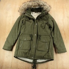 HOLLISTER faux fur trim sherpa lined hooded military parka jacket coat MEDIUM